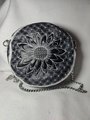 Handmade Black and White Round Flower Zipper Purse, Crossbody Round Embroidered Purse