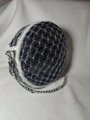 Handmade Black and White Round Flower Zipper Purse, Crossbody Round Embroidered Purse