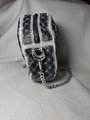Handmade Black and White Round Flower Zipper Purse, Crossbody Round Embroidered Purse