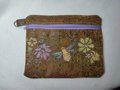 Handmade Embroidered Floral Bee Zippered Bag, Bumblebee Makeup Bag