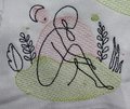 Continuous Line Embroidery Design, Woman Sitting Sketch Embroidery Design, Digital Download, Two Sizes
