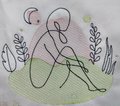 Continuous Line Embroidery Design, Woman Sitting Sketch Embroidery Design, Digital Download, Two Sizes