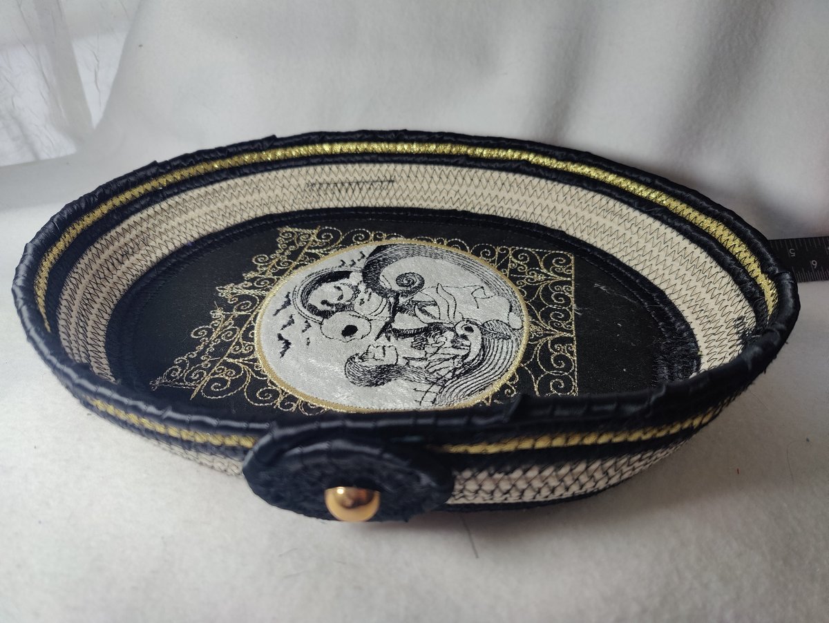Nightmare Embroidered Rope Basket, Handmade Rope Basket with Jack and Sally Embroidery