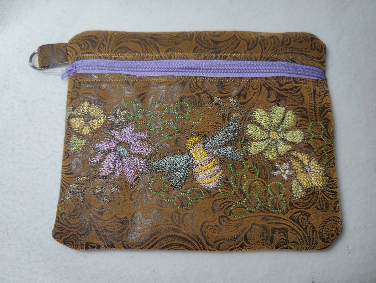Handmade Embroidered Floral Bee Zippered Bag, Bumblebee Makeup Bag