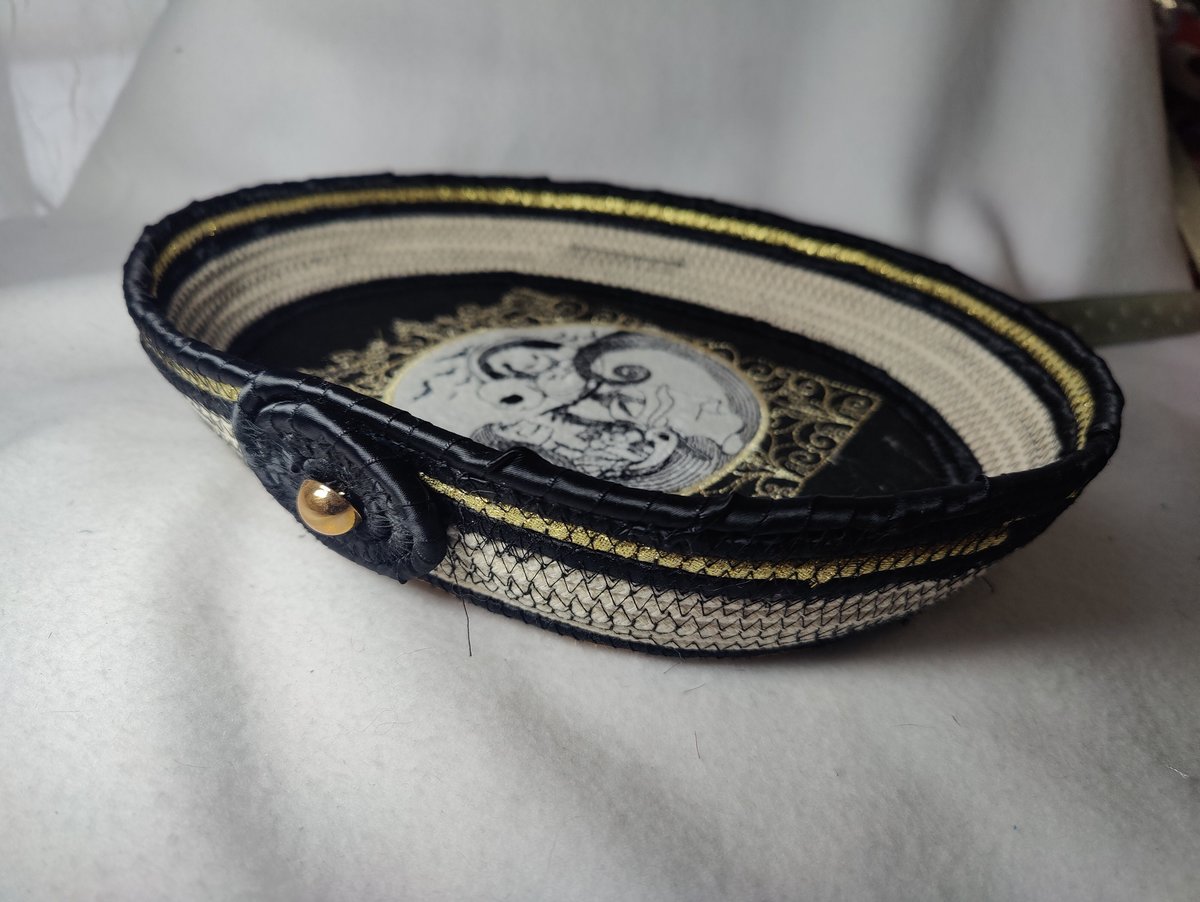 Nightmare Embroidered Rope Basket, Handmade Rope Basket with Jack and Sally Embroidery