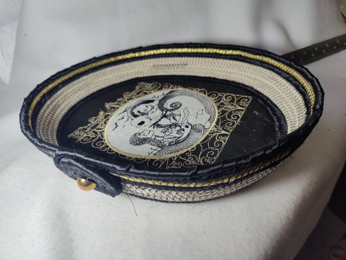 Nightmare Embroidered Rope Basket, Handmade Rope Basket with Jack and Sally Embroidery