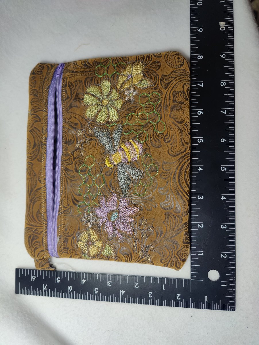 Handmade Embroidered Floral Bee Zippered Bag, Bumblebee Makeup Bag