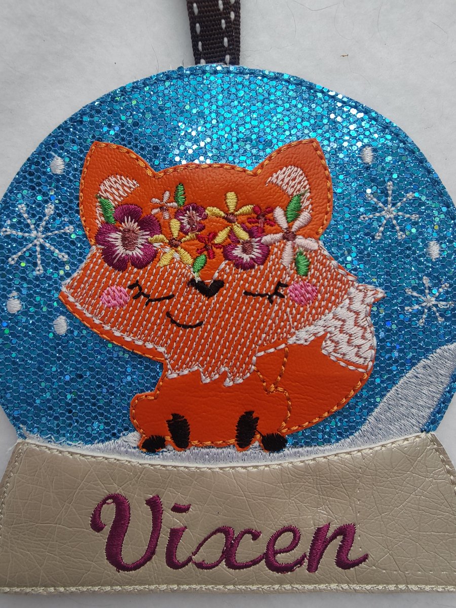 Fox Snow Globe Ornament, Floral Fox Ornament, Snow Globe Ornament, Customized Ornament