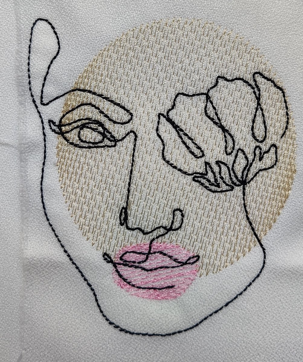 Continuous Line Embroidery Design, Woman's Face Sketch Embroidery Design, Digital Download, Two Sizes