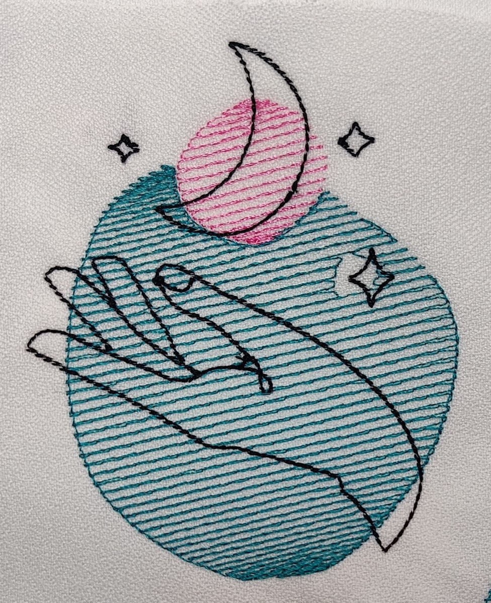 Continuous Line Embroidery Design, Hand and Moon Sketch Embroidery Design, Digital Download, Two Sizes