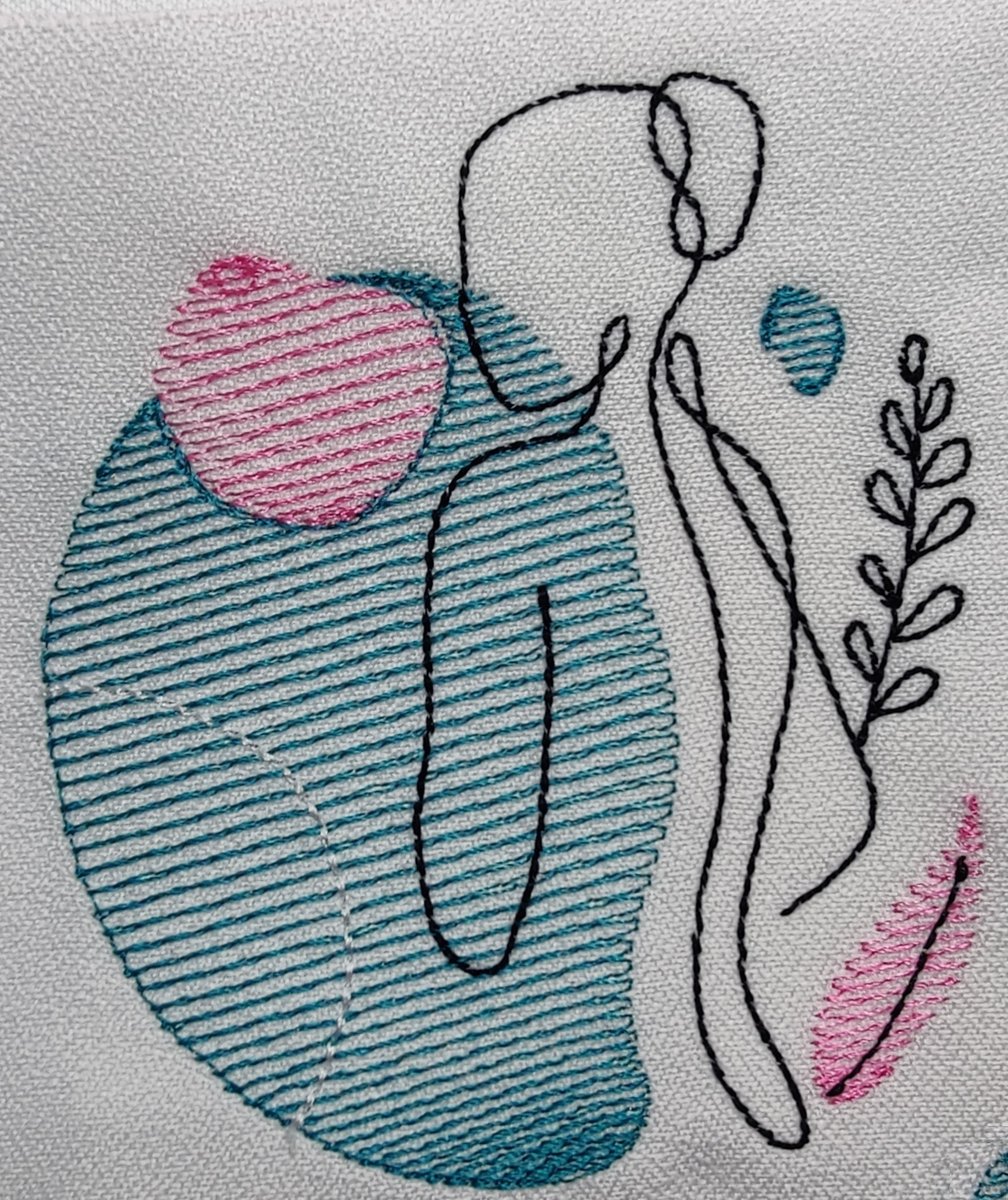 Continuous Line Embroidery Design, Woman's Back Sketch Embroidery Design, Digital Download, Two Sizes