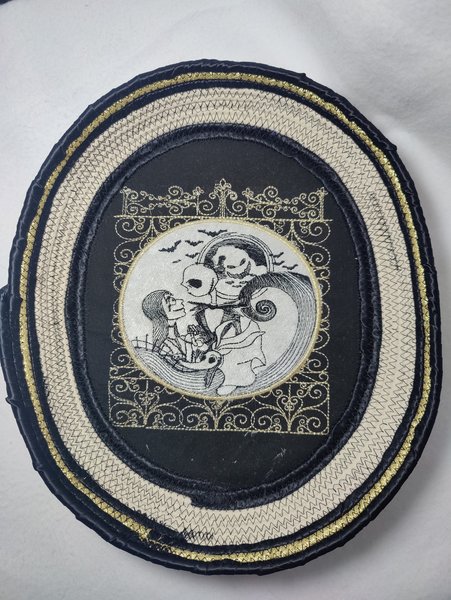 Nightmare Embroidered Rope Basket, Handmade Rope Basket with Jack and Sally Embroidery