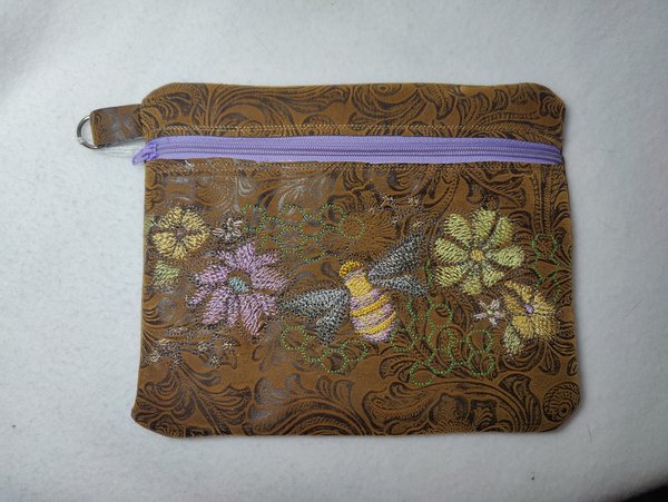 Handmade Embroidered Floral Bee Zippered Bag, Bumblebee Makeup Bag