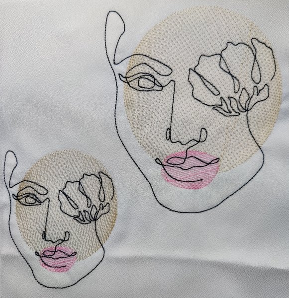 Continuous Line Embroidery Design, Woman's Face Sketch Embroidery Design, Digital Download, Two Sizes