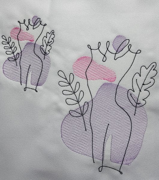 Continuous Line Embroidery Design, Woman's Torso Sketch Embroidery Design, Digital Download, Two Sizes
